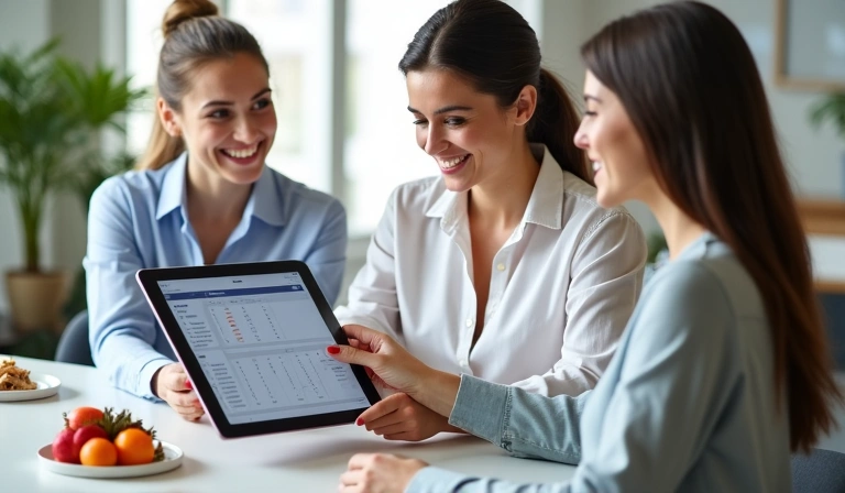 A nutritionist explaining a personalized meal plan to a client in a bright office